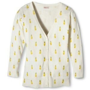 Merona Cream Cardigan with Yellow Pineapple Design